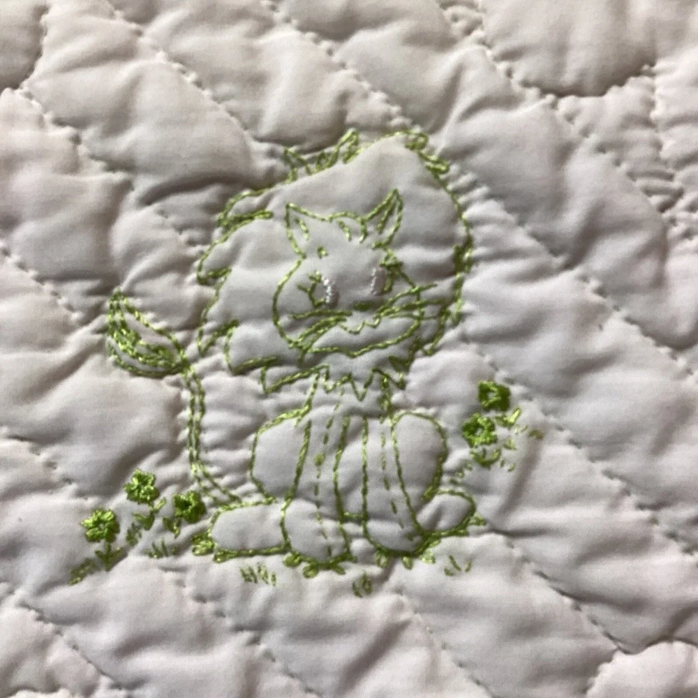 Crib Blanket Hand-Stitched Embroidered Baby Animals Pink&Green Nursery 54